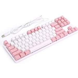 Mechanisch gamingtoetsenbord, 87 toetsen Toetsenborden RGB LED regenboog verlicht toetsenbord met kabel, mechanisch gamingtoetsenbord Wit + roze, mechanisch toetsenbord, Plug en Play(Wit)