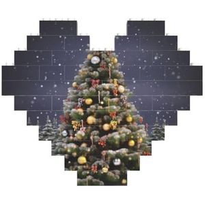Kerstboom Gedrukt Bouwstenen Blok Puzzel Hartvormige Foto DIY Bouwsteen Puzzel Gepersonaliseerde Liefde Baksteen Puzzels voor Hem, Voor Hem, Voor Haar Voor Liefhebbers