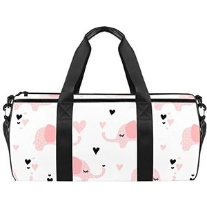 Roze dieren patroon reizen duffle tas sport bagage met rugzak draagtas gymtas voor mannen en vrouwen, Roze Olifant Patroon, 45 x 23 x 23 cm / 17.7 x 9 x 9 inch