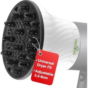 Herbishh Universele haardrogerdiffuser, instelbare 3,5-8 cm, roterende clip voor krullend en golvend haar, gelijkmatige hitte, vermindert kroezen en voegt volume toe, hittebestendige luchtkap voor