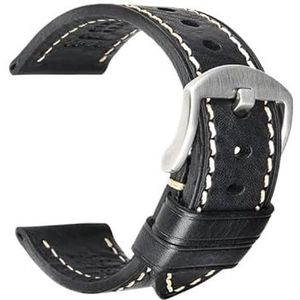 Handgemaakte horlogeband Echt koeienleer horlogeband met vlindergesp Armband geschikt for Hamilton geschikt for SEIKO geschikt for Citizen horlogebanden (Color : Black S Buckle, Size : 23mm)