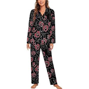 Love Paw Heart Pyjama Sets met lange mouwen voor vrouwen, klassieke nachtkleding, nachtkleding, zachte pyjama's, loungesets