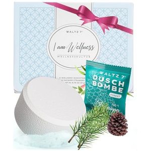 WALTZ 7 Spruce Douche Bombs Set, met Natuurlijke Essentiële Oliën voor Dagelijks Welzijn, Herstel, Kalmerende Bosgeur, Vegan Aromatherapie Accessoire, Verjongend, Kalmerend Effect, 6 Tabletten