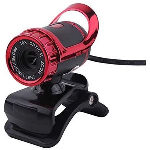 USB 2.0-webcam met MIC, 12 megapixels Clip-on webcam Webcamera HD 360 ° draaibare standaard Ingebouwde microfoon voor pc(Rood)