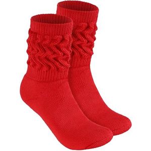 BRUBAKER Retro Sportsokken - Damessokken voor Fitness, Yoga, Training, Gymnastiek en Wellness - 1 Paar Gebreide Sportsokken voor Vrouwen - Rood, 35-38