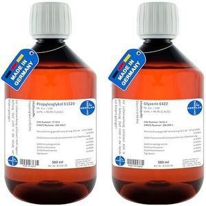 HERRLAN® Glycerine 99,9% + Propyleenglycol 99,9% – 2 x 500 ml set farmaceutisch zuiver – Voor crèmes, lotions, gels & huidverzorging – Made in Germany