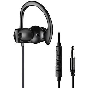 Enkele oordopjes, een oor sport oortelefoon met haak, mono hoofdtelefoon met microfoon en in-line controle voor veilig rijden, fietsen, hardlopen, gamen en werken, alleen voor het rechteroor dragen