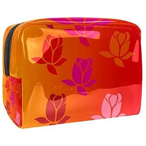 Make-up tas PVC met ritssluiting toilettas waterdichte cosmetische tas met oranje tulp voor vrouwen en meisjes