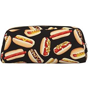 Fun Food Hot Dogs Gedrukt Etui Lederen Make-Up Tas Draagbare Reizen Toilettas Rits Kleine Opbergtas voor Vrouwen Meisjes, Goud, Eén maat, Toilettas