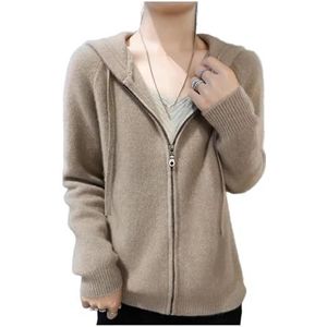Dames Wollen Hoodie Vest, Volledige Ritssluiting, Dikke Warme Winter Gebreide Trui(Khaki,XXL)