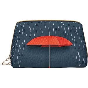 Rode Paraplu In Regen Gedrukt Make-up Tas Reizen Make-up Organizer Cosmetische Borstel Zakken Case Lederen Make-up Case Rits Pouch Toilettas voor Vrouwen, Wit, Eén maat