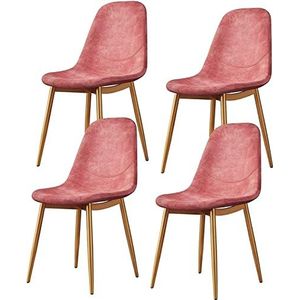 GEIRONV Moderne set van 4 fluwelen keuken eetkamerstoelen, woonkamer slaapkamer café restaurant gestoffeerde zitting metalen poten accentstoel Eetstoelen (Color : Pink, Size : 38x40x86cm)