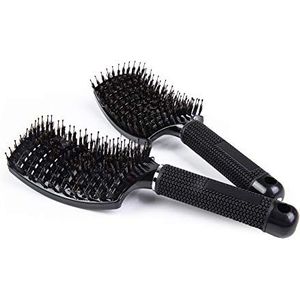 Dikstaarten Boar Bristle Hair Brush - Zacht, Gebogen en Geventileerd Detangling Hair Brush voor Vrouwen Mannen. Lang, Dik, Dun, Krullend & Tangled Haar Vent Paddle Haarborstel Voor Styling (Pack of 2)