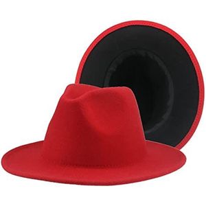 FuMeiAo Hoeden voor dames patchwork binnenkant rood met rode onderhoeden voor mannen Fedoras Panama Fedora hoeden Sombrero's Trilby hoeden (Kleur: rood en zwart, maat: 59-61cm)