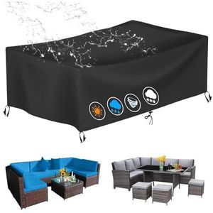 Tuinmeubelhoezen van 320 x 260 x 100 cm waterdichte terrashoes voor tuintafel, bank en stoel, zwaar belastbare 420D Oxford-stof met winddicht ontwerp, rechthoekige vorm