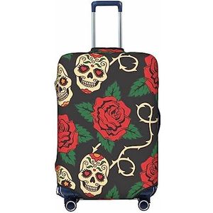 PEIXEN Rose and Skull Bagage Cover Elastische Wasbare Koffer Protector Anti-Kras Reizen Koffer Cover Past 45-32 Inch, Zwart, L