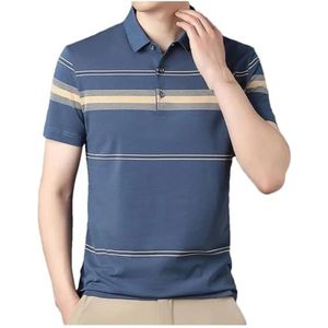 Dvbfufv Heren zomer gestreept T-shirt met korte mouwen heren mode losse elegante casual polo's shirt tops, Blauw, L