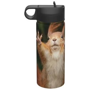 WSHFFILO Eekhoorn Grappig Dier Gedrukt 18oz Sport Geïsoleerde Waterkoker Ruimte Kruik Geïsoleerde Water Fles