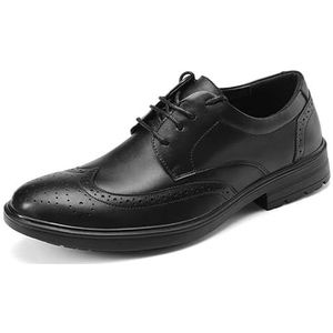 Oxford schoenen for heren met veters, ronde neus, veganistisch leer, derbyschoenen met vleugeltip, antislip, antislip, antislip, lage blokhak, bruiloft (Color : Black, Size : 41 EU)