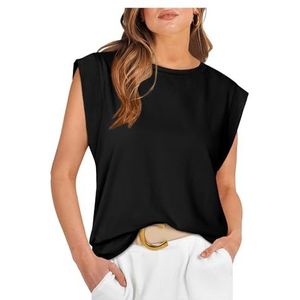 2024 Lente en zomer T-shirt met ronde hals en losse korte mouwen Gestreept damesvest (Kleur : Black, Size : M)