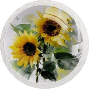 JAVENPROEQT 12 STKS 35 MM Crystal Deur Knoppen Kast Knoppen Pull Handvat met Schroef Voor Lade Garderobe Kast Thuis Slaapkamer Kinderkamer Decor Aquarel Zonnebloemen Boeket