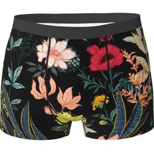 ZJYAGZX Kleurrijke Boho-boxershorts met bloemenprint voor heren - comfortabele ondergoedbroek, ademend vochtafvoerend, Zwart, L