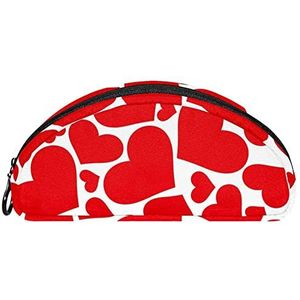 Etui Halve cirkel Briefpapier Pen Bag Pouch Holder Case Red Love Heart in witte achtergrond, Multi kleuren, 19.5x4x8.8cm/7.7x1.6x3.5in, Make-up zakje