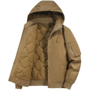 Khaki,3XL,Herenjas Winter Katoen Warme Dikke Winddichte Capuchonjas, Tactische Rits Parka Bomberjack