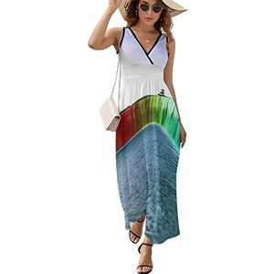 Regenboog waterval dames lange jurk mouwloze maxi-jurk zonnejurk strand feestjurken avondjurk XL