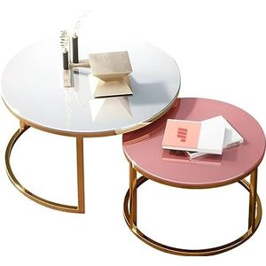 Ronde nestende salontafels set van 2 glas en roestvrij staal moderne bijzettafel woonkamer slaapkamer appartement modern (kleur: M, maat: 70 x 44 cm+60 x 39 cm)