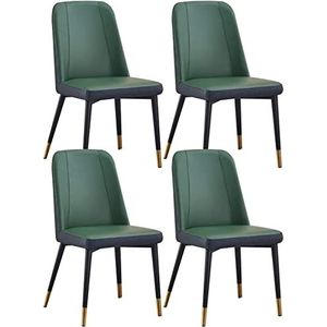 GEIRONV Eetkamerstoelen set van 4, kunstleer moderne woonkamer accentstoelen waterdichte lederen zijstoel met metalen poten stoelen Eetstoelen (Color : Dark Green, Size : 87 * 47 * 47cm)