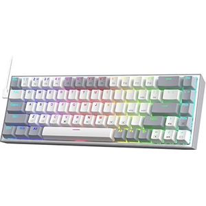 Redragon K631 Gery 65% bekabeld RGB gaming-toetsenbord, 68 toetsen, hot-swappable compact mechanisch toetsenbord met 100% hot-swap-basis, free-mod-plaat met PCB, stille rode lineaire schakelaar