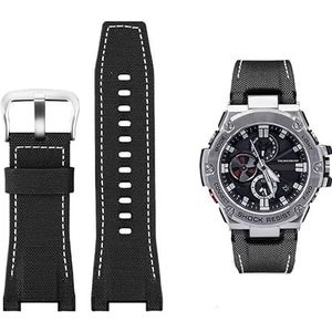 Mannen Canvas lederen horlogebandje 26 MM Fit for Casio GST-B100 S130 W300GL 400G W330 GST-W120L s120 W130L S100 Serie horloge accessorie (Color : Black white canvas, Size : 26mm)