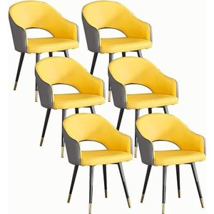GEIRONV Office Lounge Chair Set van 6,Leisure Living Dining Room Accent Arm Water Proof Leather Side Chair met Carbon Steel Legs Eetkamerstoelen Eetstoelen ( Color : Gray+yellow , Size : 82*46*43cm )