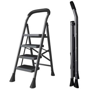 Hershii 4-traps ladder, opvouwbare opstapkruk met leuningen en antislip brede pedalen, draagbare lichtgewicht trapladder 350 lb-capaciteit voor thuis, keuken, voorraadkast, kantoorbibliotheek