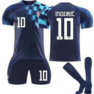 ENIXWH Voetbalshirt voor kinderen, Kroatië, Auswarts Modric tricot-set, met shorts, voetbalfans voor jongens en volwassenen, blauw, 18