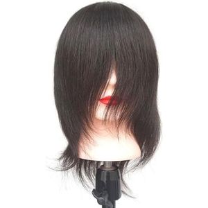 Echt menselijk haar hoofdmodel kan permanent verven knippen kapperstrainer hoofd pruik model dummy echt poppenhoofd(Black 14 inch)