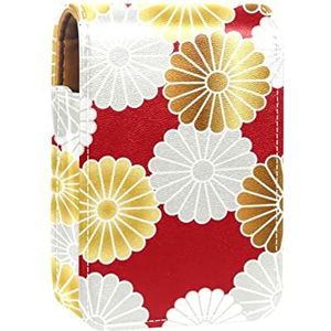 Draagbare Lipstick Case voor op reis,Mini Lipstick Opbergdoos met spiegel voor vrouwen dames, Lederen cosmetische etui Japanse traditionele stijl, Meerkleurig, 9.5x2x7 cm/3.7x0.8x2.7 in