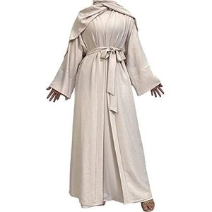 Dames moslimjurk Saoedi-Arabische Abaya Kaftan Solid Loose Full Cover Waist Polyester Robe (Color : Apricot, Size : M)