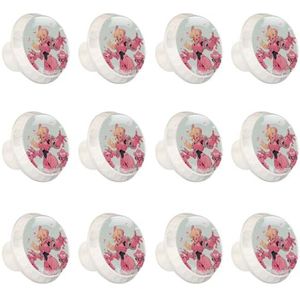 Voor Princess Peach 12 stuks witte ronde ladetrekkers met schroeven, ABS-glasmateriaal, 35 x 28 x 17 mm - stijlvolle kasthandgrepen voor keuken, dressoir, kast - elegante deurbeslag en ladehardware