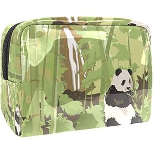 Make-uptas PVC toilettas met ritssluiting waterdichte cosmetische tas met Panda bamboe waterval bosboom aquarel voor vrouwen en meisjes