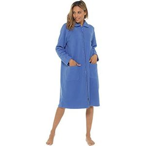 Undercover Zachte fleece ochtendjas met ritssluiting, badjas met ritssluiting en satijnen rand, maat 38-58, roze, paars, blauw, lila en roze, Blauw (kraag), 36-38