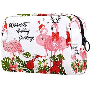 Toilettas met rits,Grote capaciteit herbruikbare make-up zakje cosmetische reistas met flamingo met kerstmuts geschenken groet voor tienermeisjes vrouwen