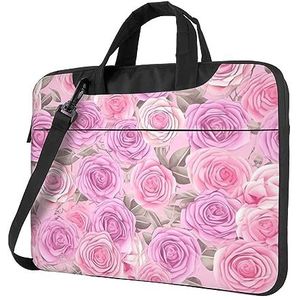 Roze Bloemen met schattige rozen Laptop Tas schokbestendig Laptop Sleeve Case Computer Schoudertas 13 14 15.6 inch