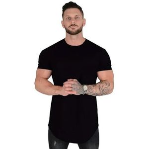 LQHYDMS T-shirts Mannen Gym T-Shirt Mannen Korte Mouw Katoen T-Shirt Casual Blanco Slanke T Shirt Mannelijke Fitness Bodybuilding Workout Tee Tops Zomer Kleding, Zwart, XXL(80-90kg)