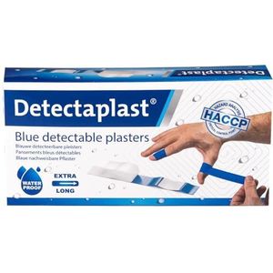 Detectaplast blauwe pleisters Universal, metaaldetecteerbare, waterdichte en vuilwerende pleisters sensitive, voor de voedingsindustrie, catering en grootkeuken, 120 x 20 mm, 100 stuks