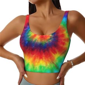 Tie Dye Regenboog Print Casual Wear Vrouwen Sport Vest Yoga Vest Workout Vest Voor Vrouwen Lichtgewicht Trendy, Zwart, S