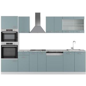 Vicco Kitchenette R-Line Solid Wit Blauw Grijs 300 cm Moderne keukenkasten Keukenmeubel
