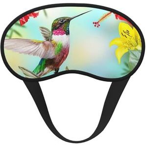WSHFFILO Kolibries Rode Bloem Hibiscus Gedrukt Verduisterend Slaapmasker Reizen Oogmasker