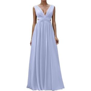 Diepe V-hals Prinses Bruidsmeisjes Jurken Chiffon Galajurken met Split Formele Avondjurk ZM195, Lavendel, 32